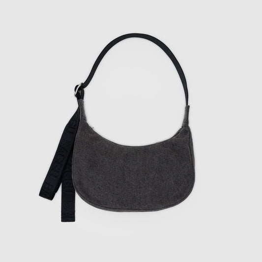Baggu Small Denim Crescent Bag Washed Black Denim