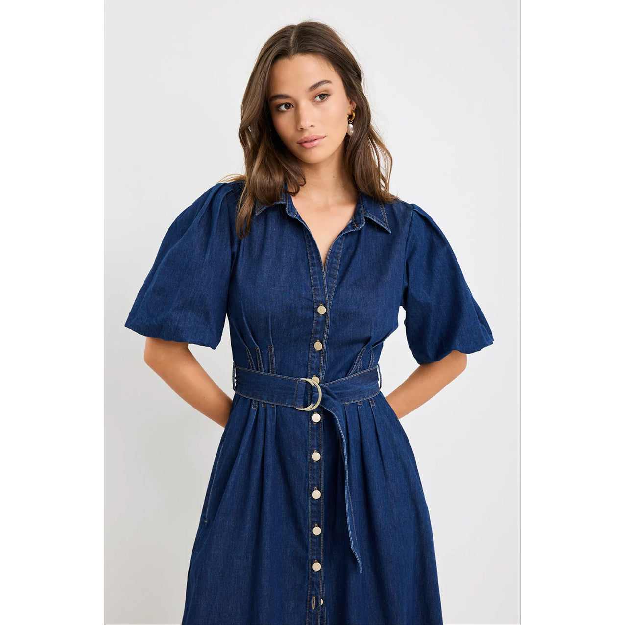 Dusk Indigo Denim Puff Sleeve Maxi Shirt Dress