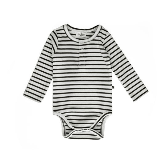 Henley Rib  Body Suit Black Stripe