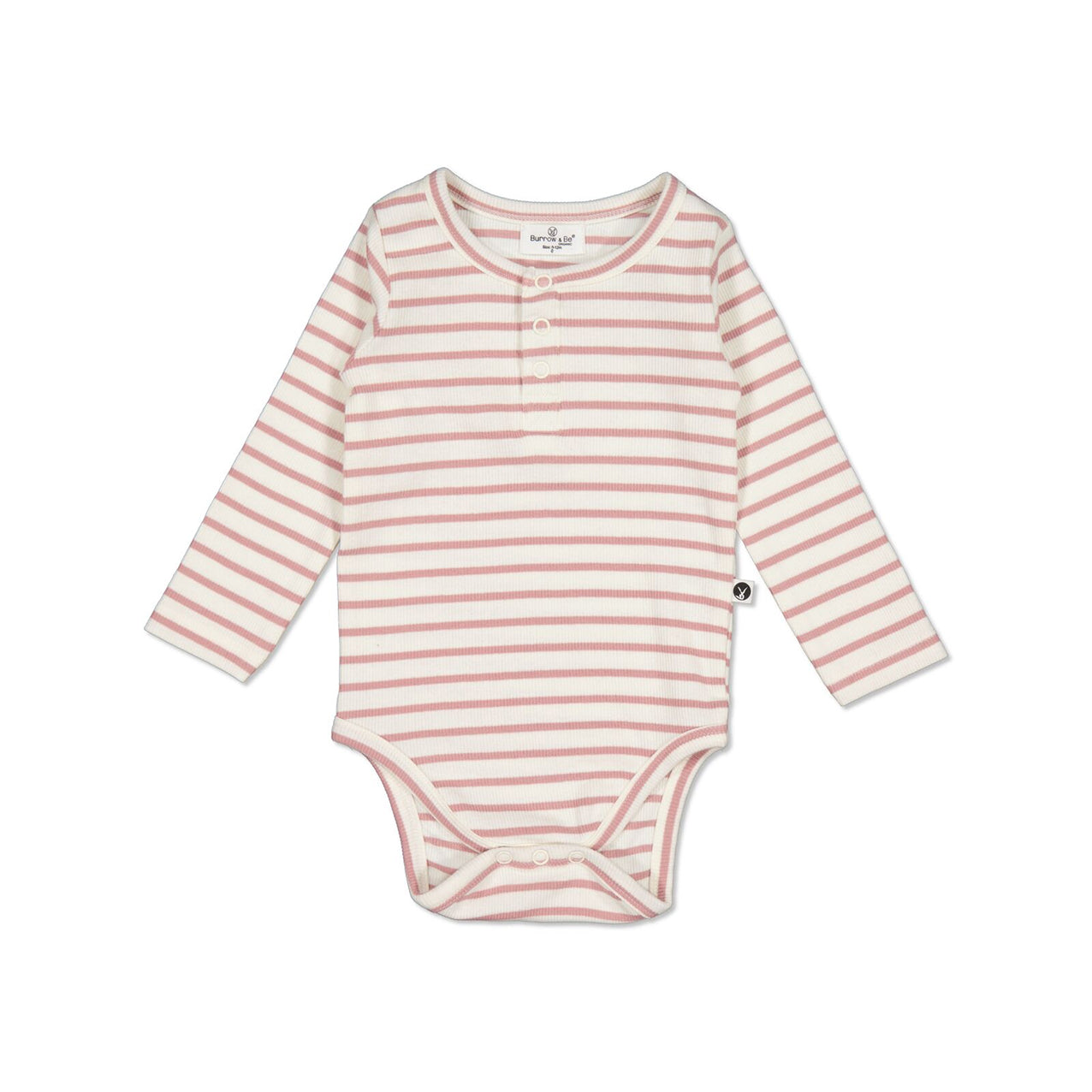 Rib Henley Body Suit Dusty Rose Stripe