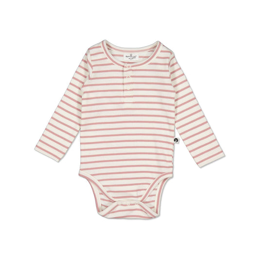 Rib Henley Body Suit Dusty Rose Stripe