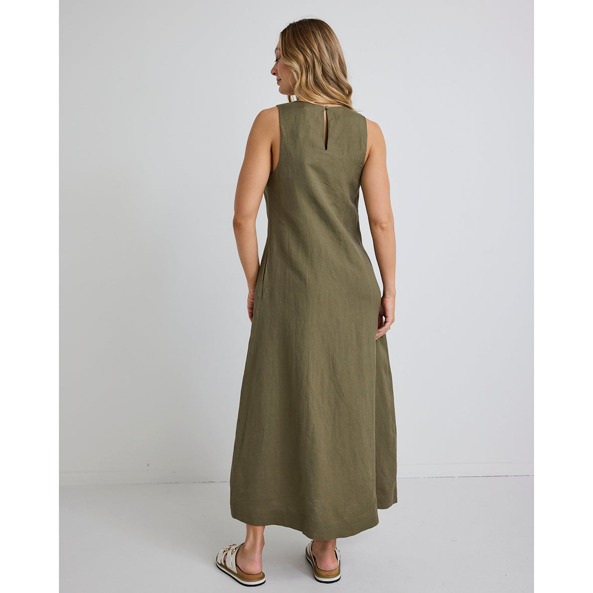 Easygoing Khaki Linen Midi Dress