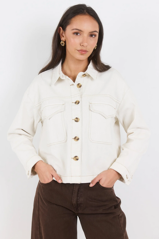 Echo Ecru Patch Pocket Denim Jacket