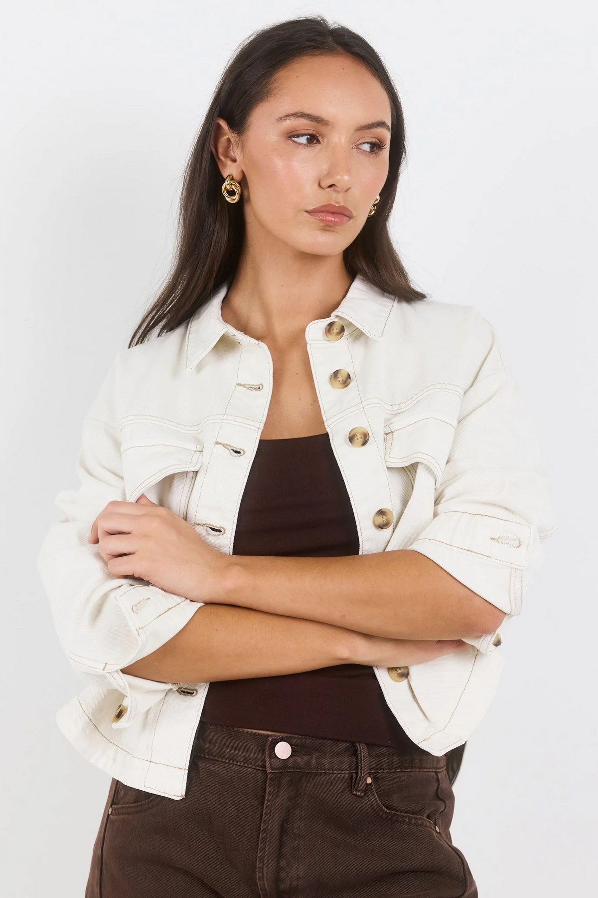 Echo Ecru Patch Pocket Denim Jacket