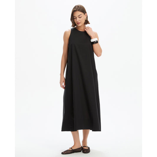 Elastic Detail A-Line Dress Black