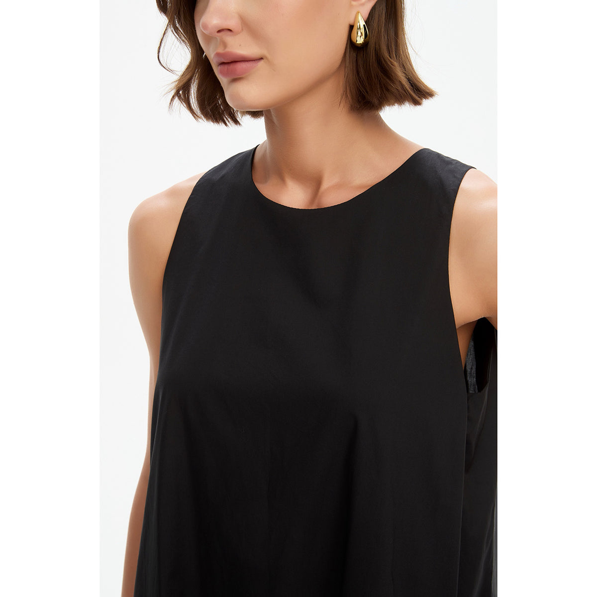 Elastic Detail A-Line Dress Black
