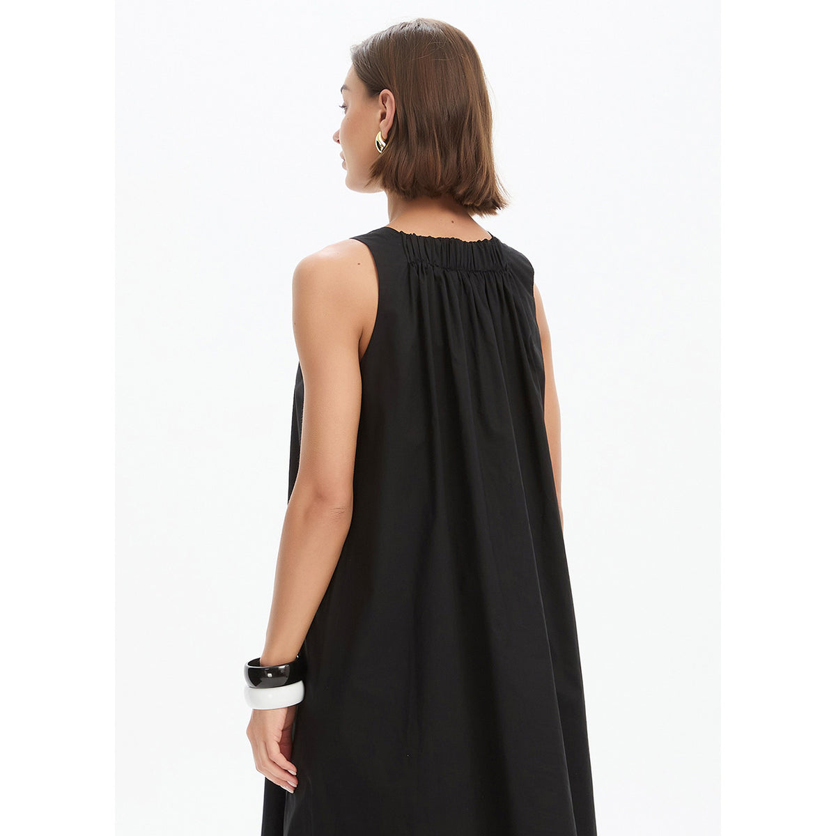 Elastic Detail A-Line Dress Black