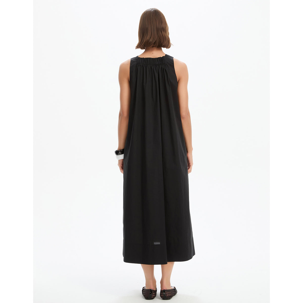 Elastic Detail A-Line Dress Black