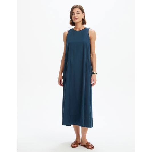 Elastic Detail A-Line Dress Ocean Navy