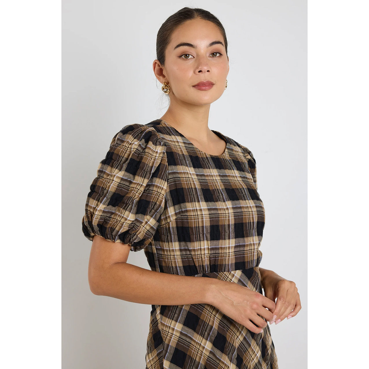 Encore Caramel Check Maxi Dress