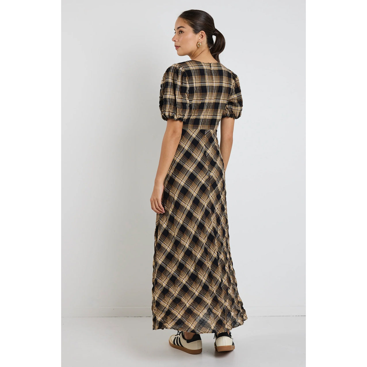 Encore Caramel Check Maxi Dress