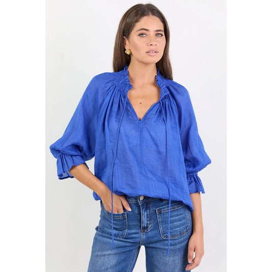 Expedition Blue Shirred Neck Shirt