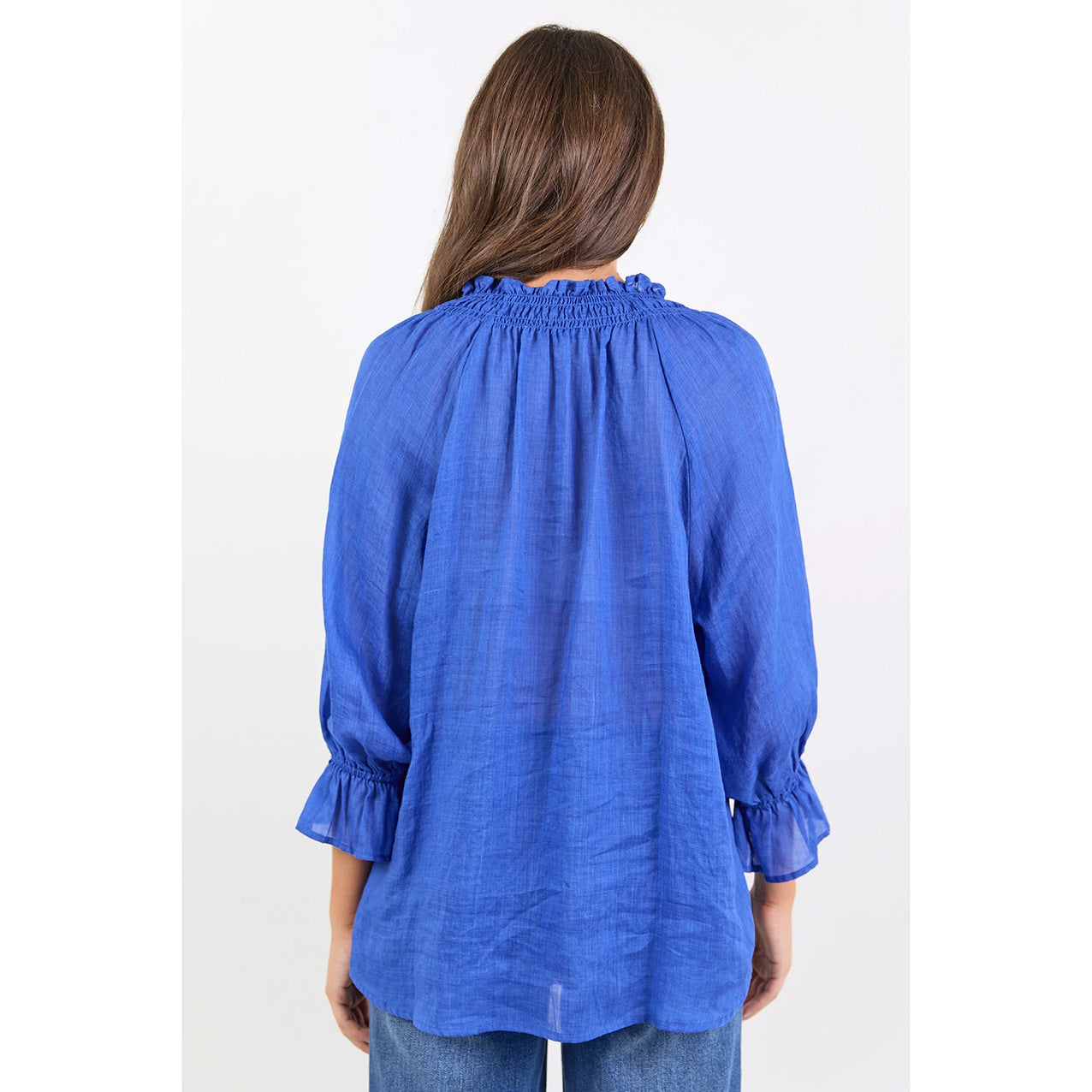 Expedition Blue Shirred Neck Shirt