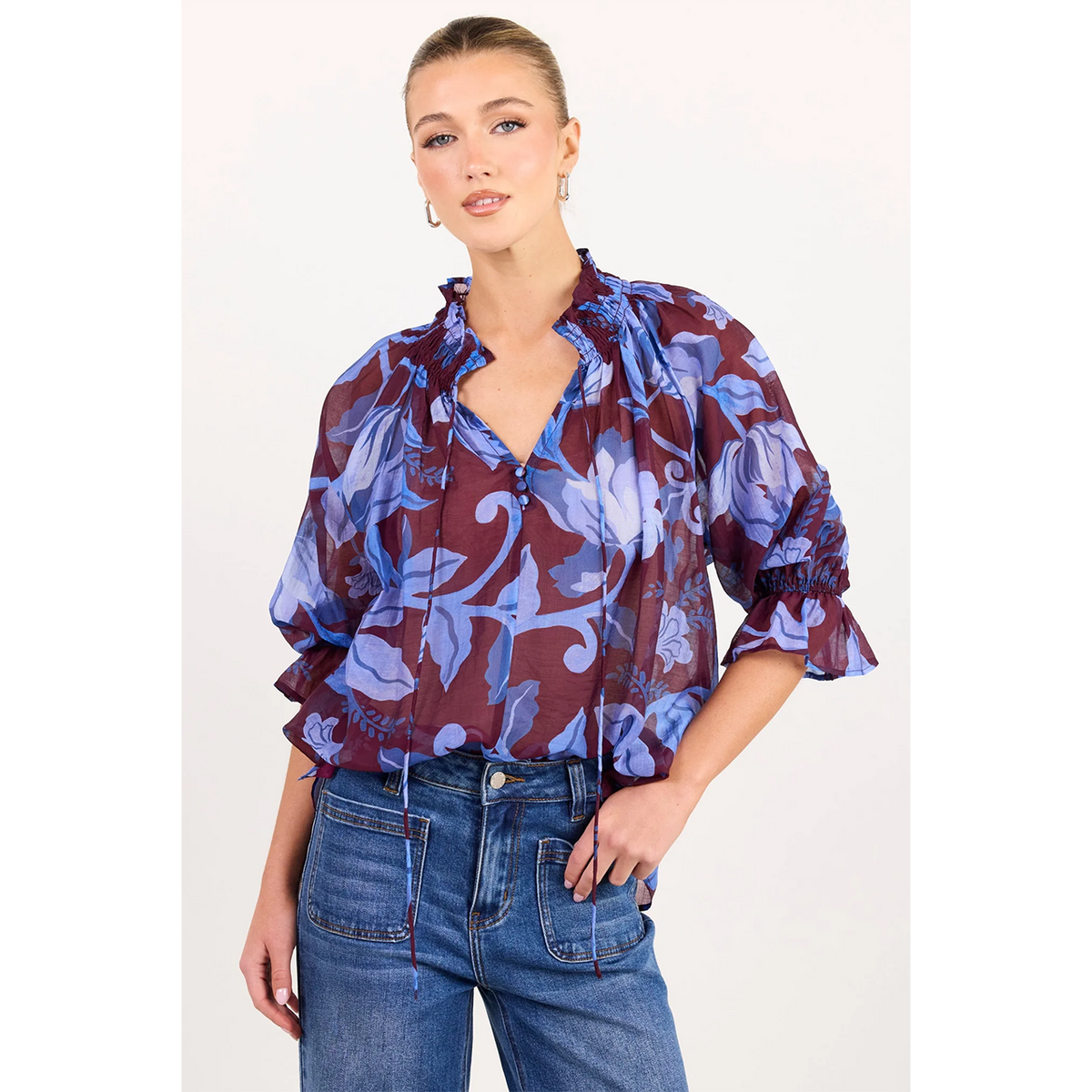 Expedition Burgundy Blue Floral Top