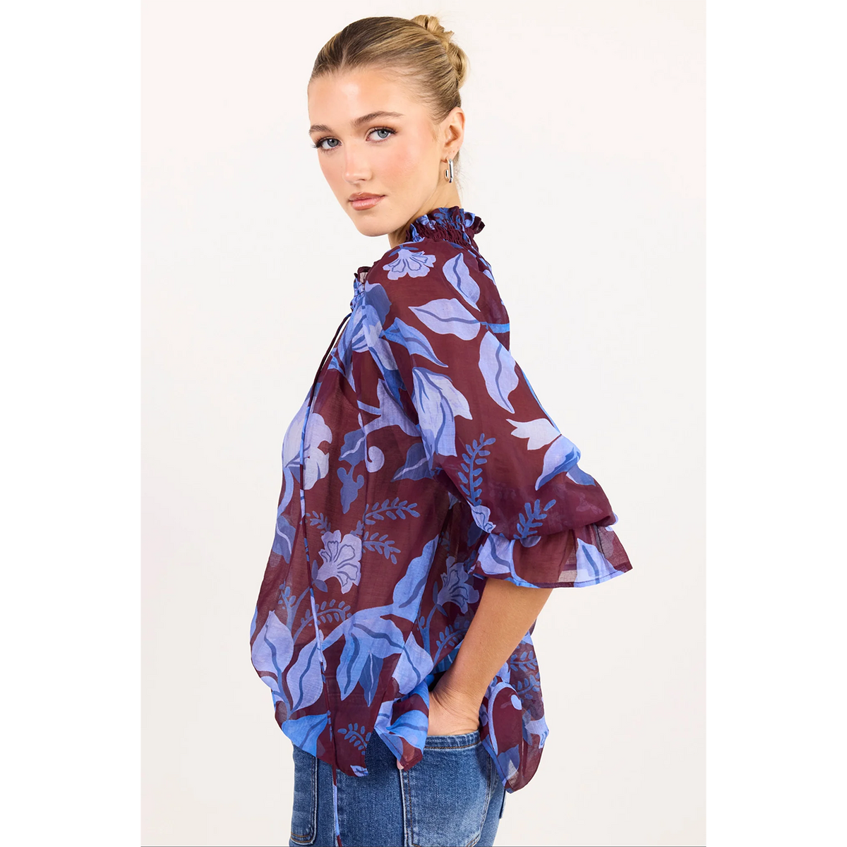 Expedition Burgundy Blue Floral Top