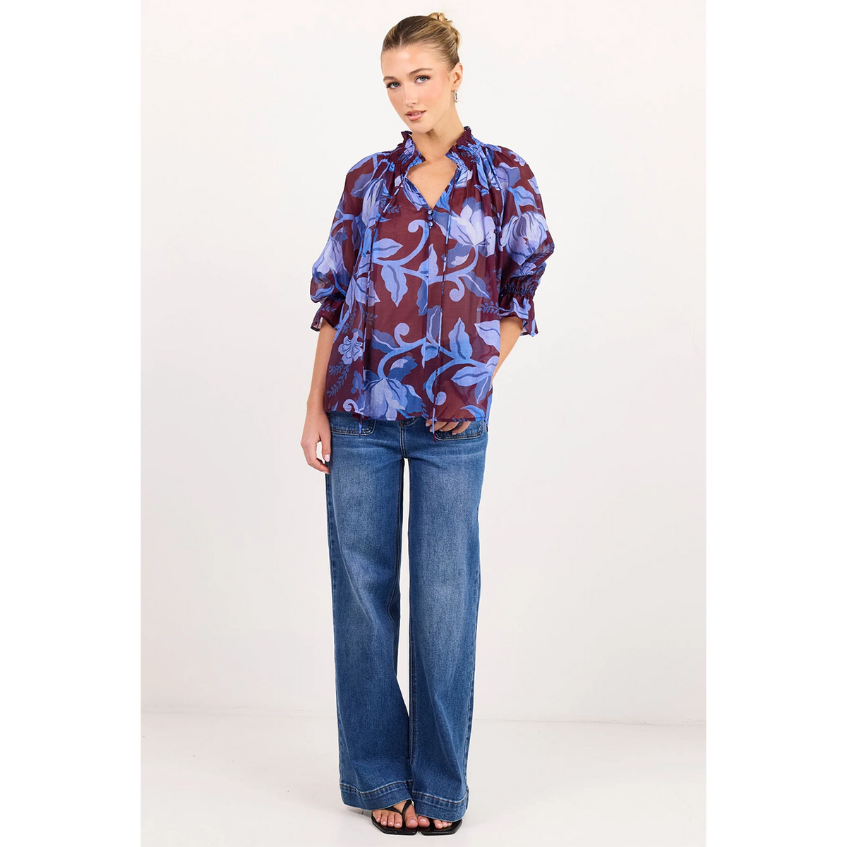 Expedition Burgundy Blue Floral Top