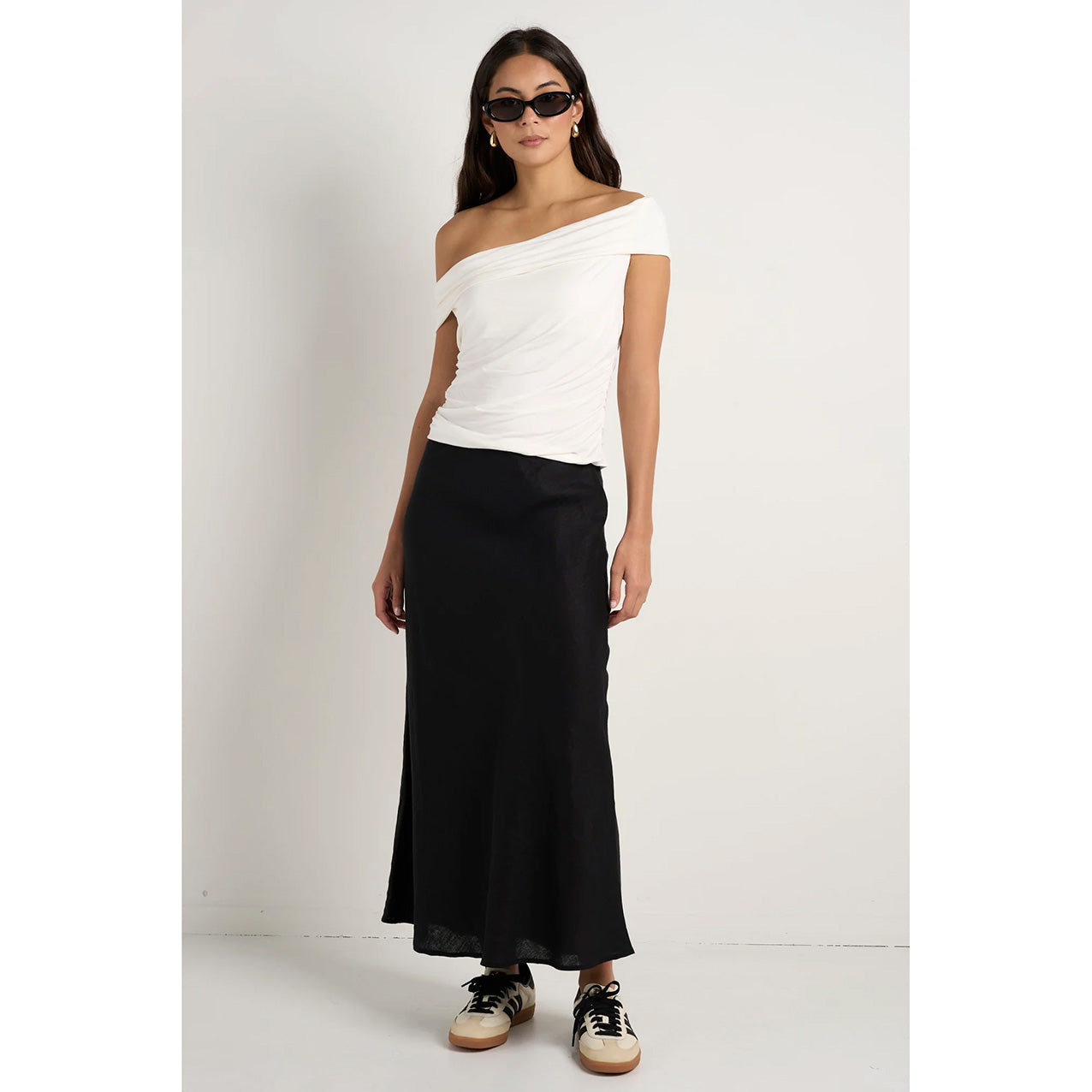 Bliss Black Linen Bias Midi Skirt