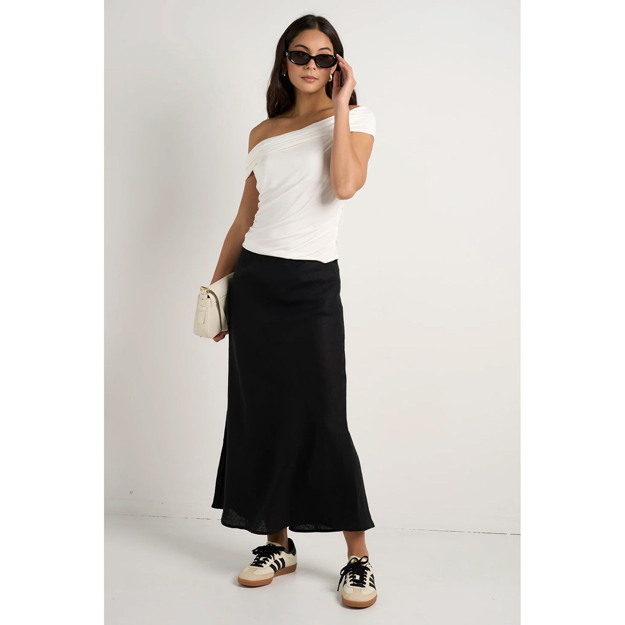 Bliss Black Linen Bias Midi Skirt