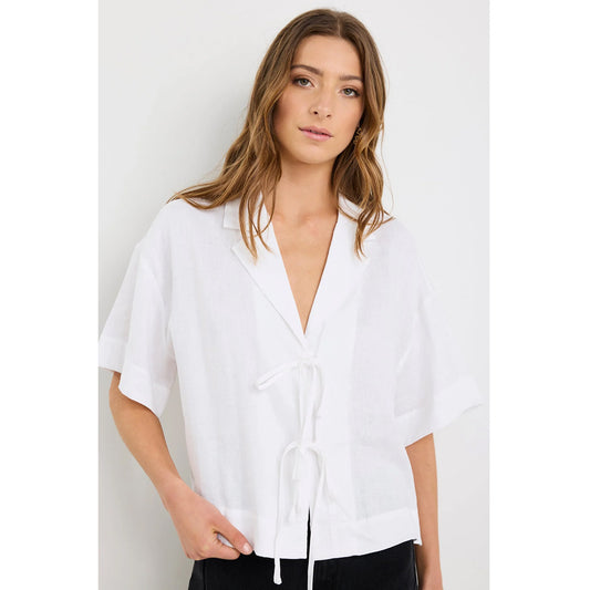 Fasten Ivory Linen Tie Front Shirt