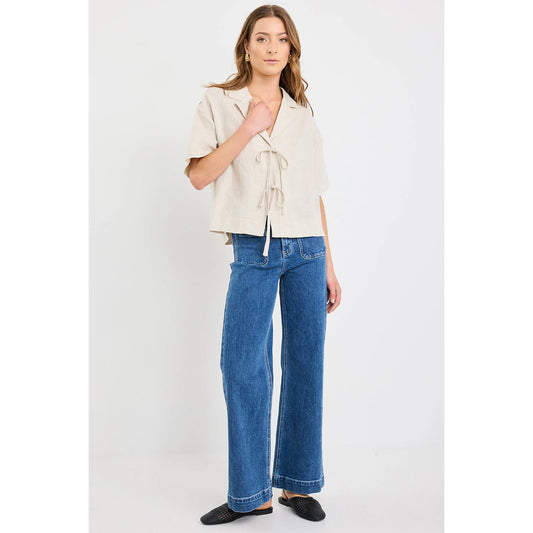 Fasten Natural Linen Tie Front Shirt