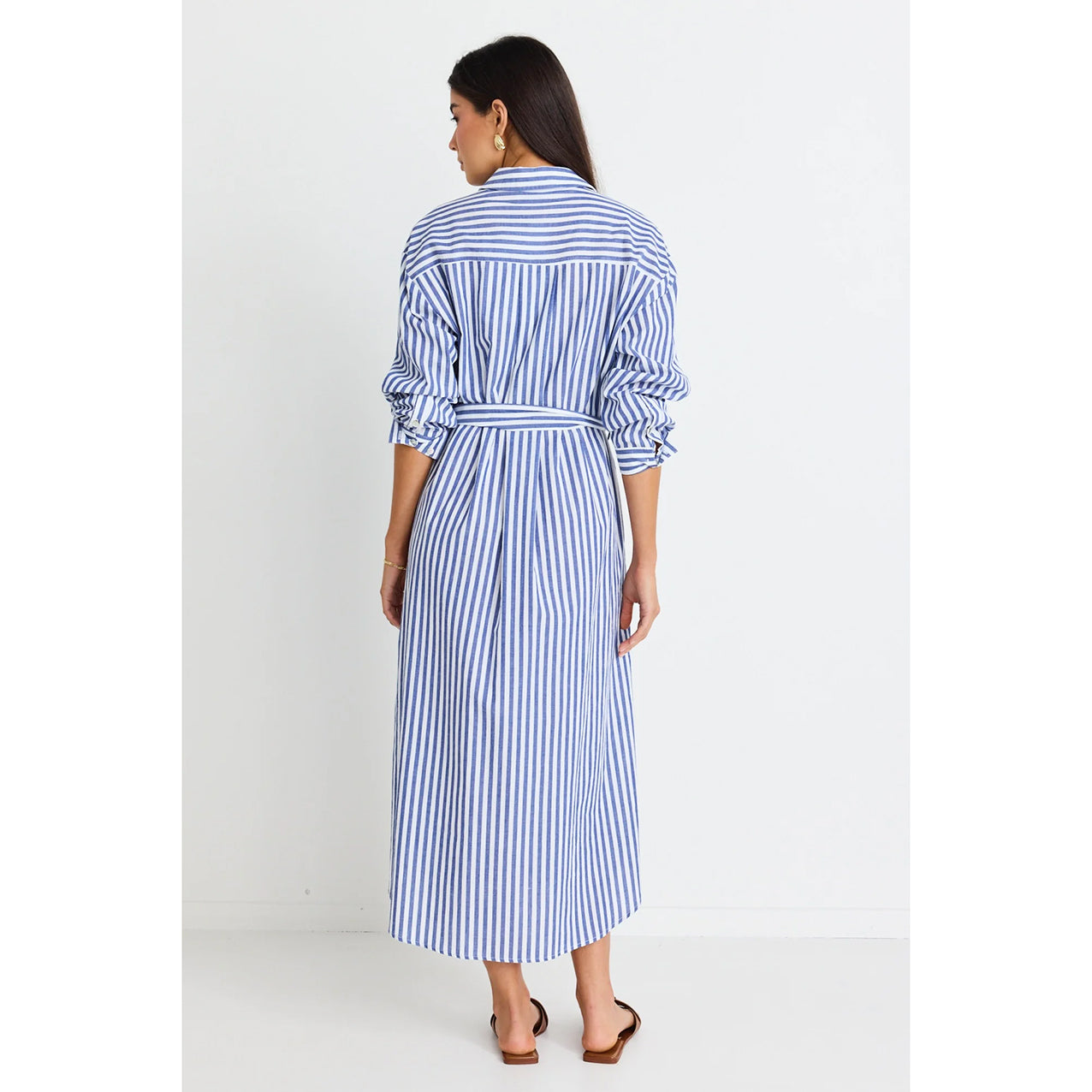 Forward Blue Stripe Cotton Midi Shirt Dress