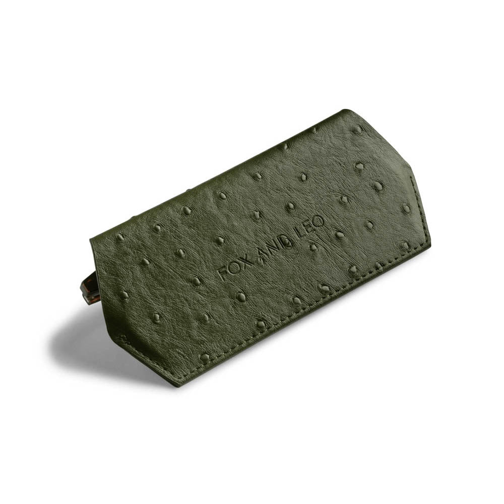 F&L Glasses Case Ostrich Print Olive