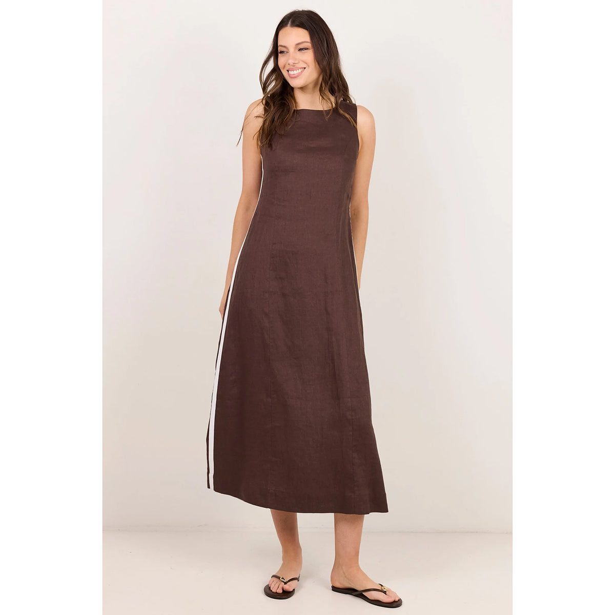 Future Dark Chocolate Linen Midi Dress