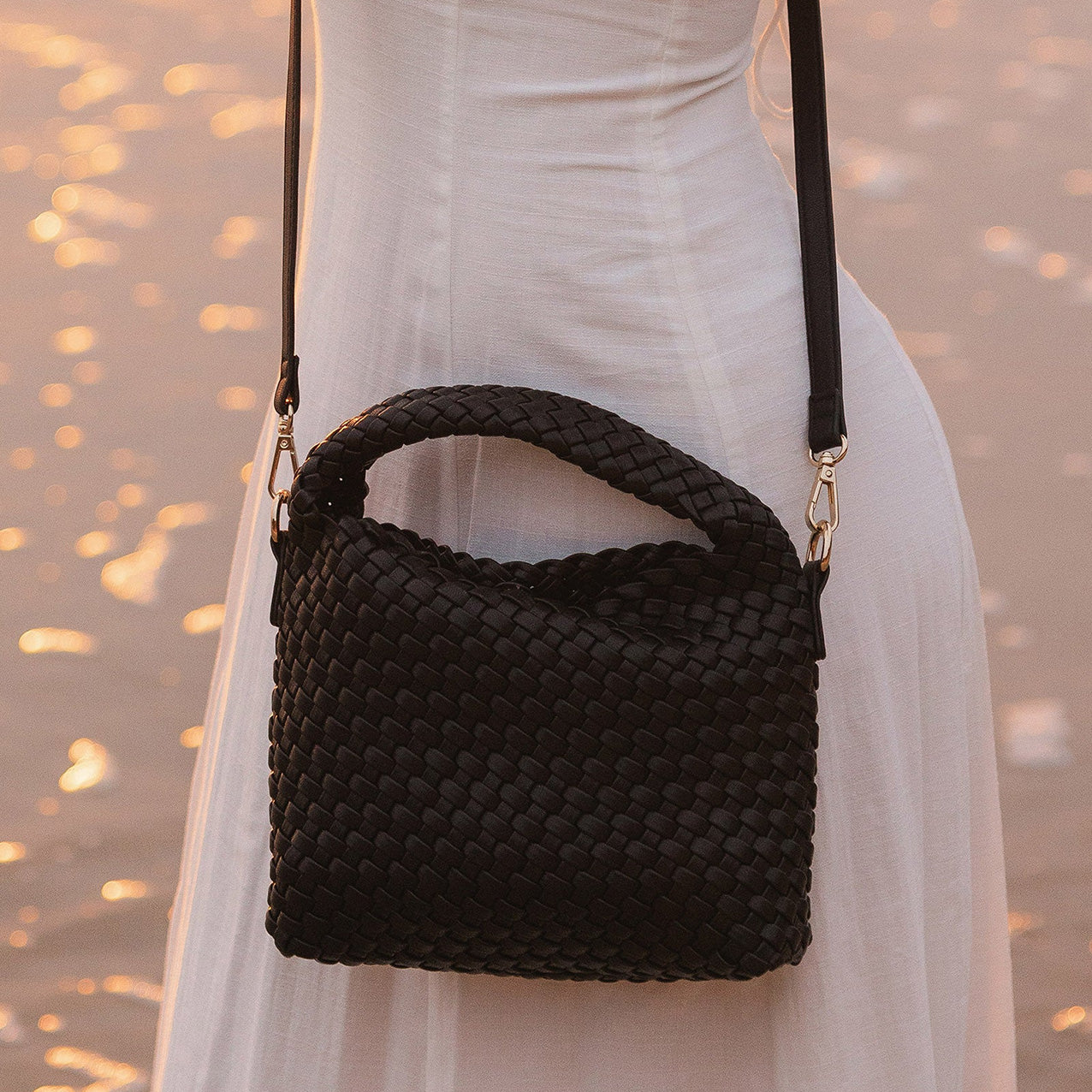 Gabby Mini Woven Shoulder Bag Black