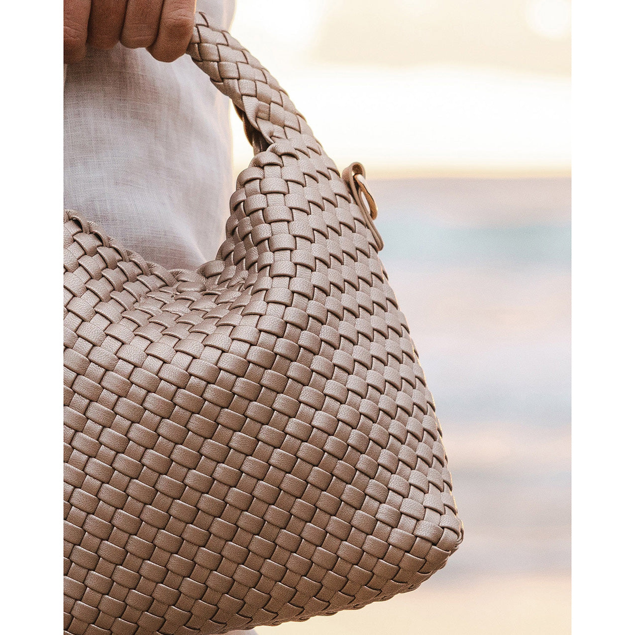 Gabby Mini Woven Shoulder Bag Pink Champagne