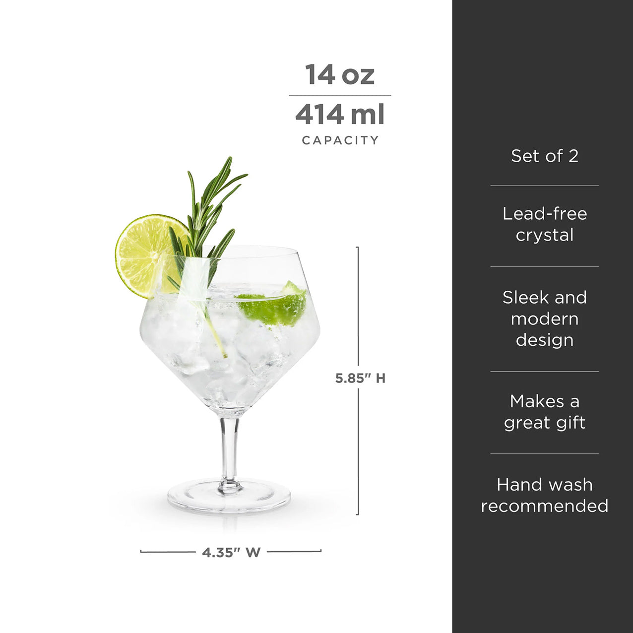 Crystal Gin & Tonic Glasses Set 2