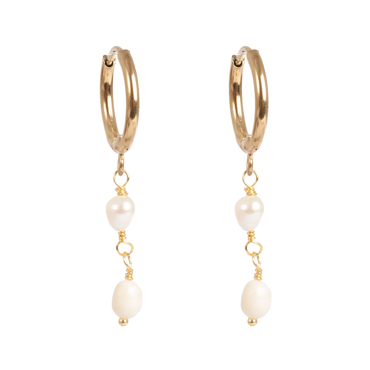 Gold Hoop Double Pearl Earrings