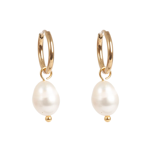 Gold Hoop Pearl Earrings
