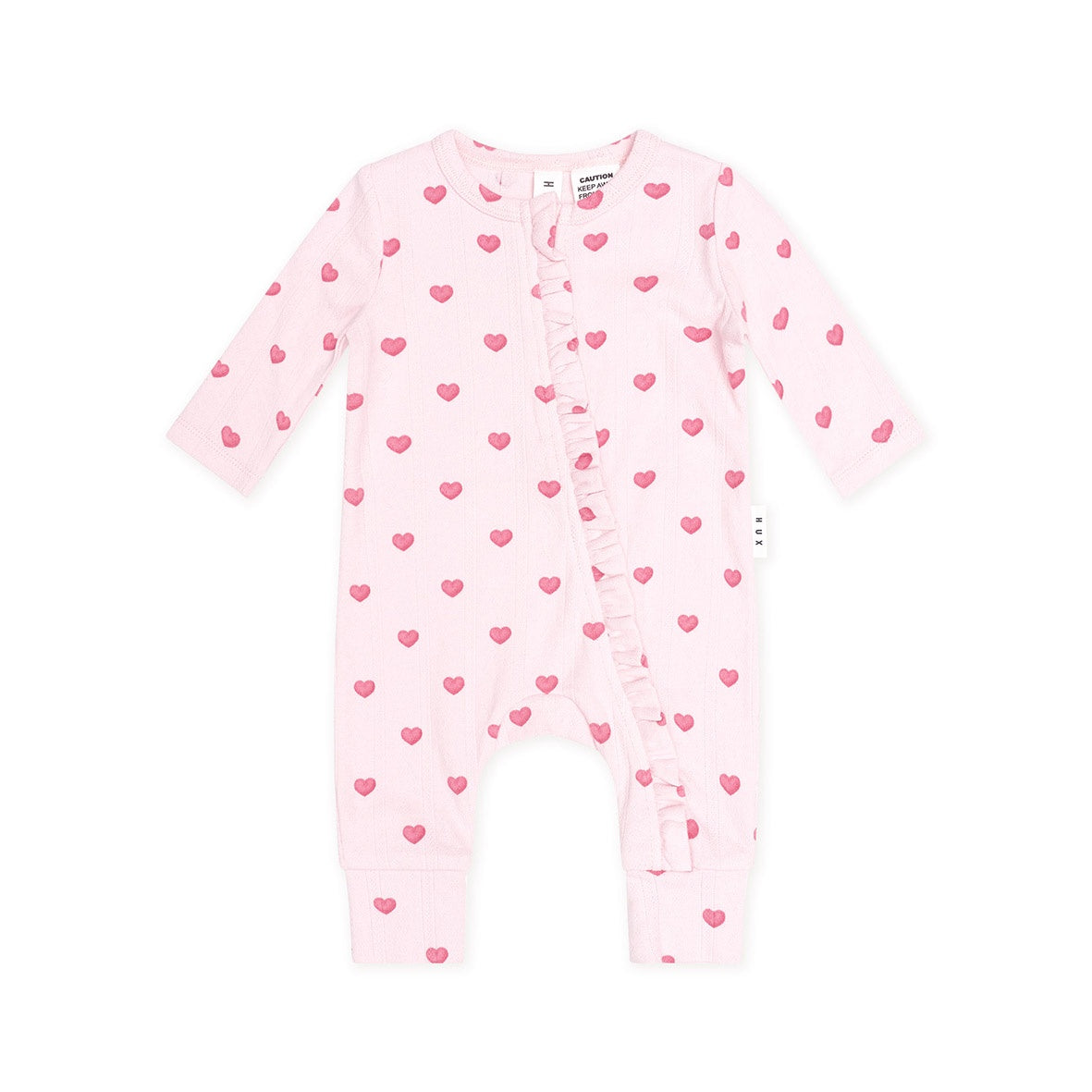 I Heart You Pointelle Frill Zip Romper