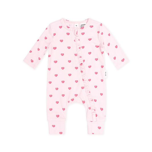 I Heart You Pointelle Frill Zip Romper