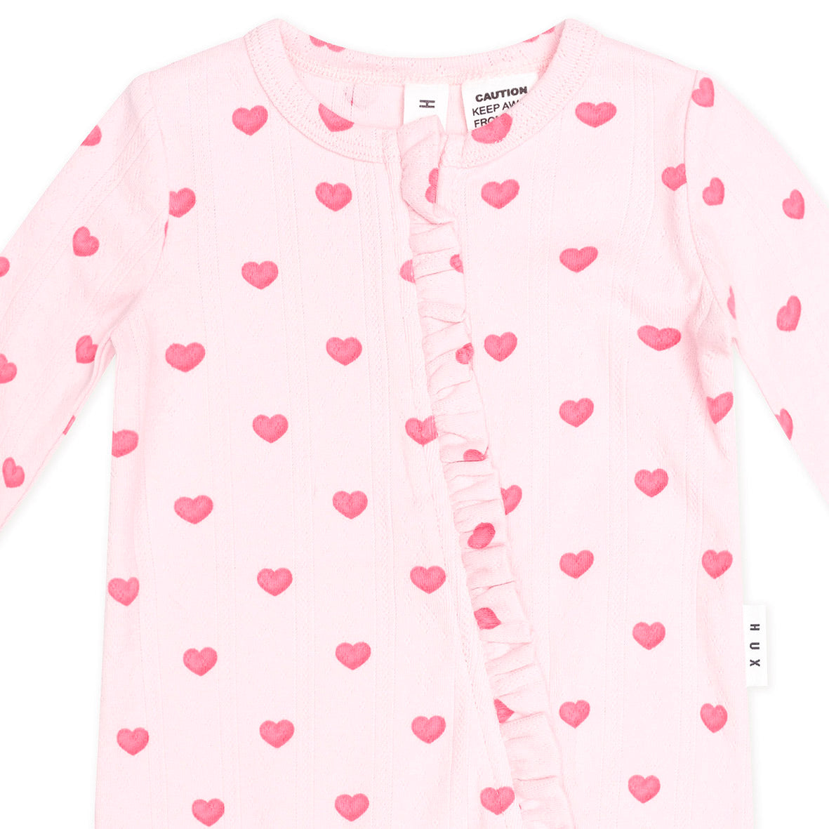 I Heart You Pointelle Frill Zip Romper