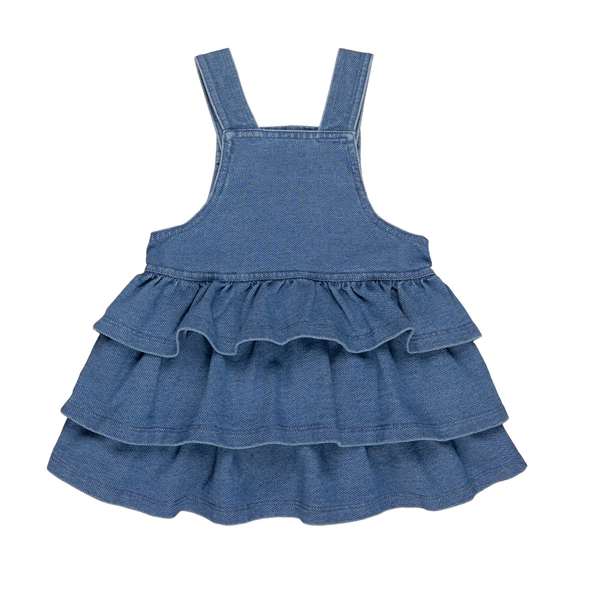 Huxbear Knit Denim Frill Overall Dress Denim Blue