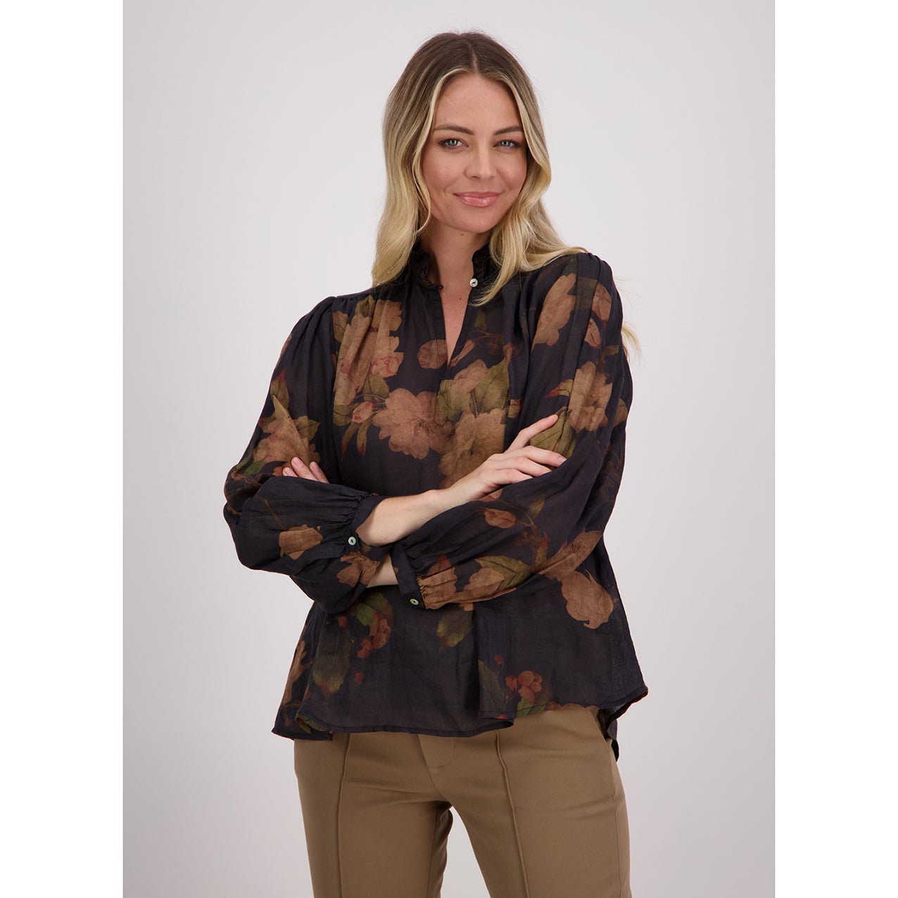 Briawood Harper Black Floral Ramie Shirt