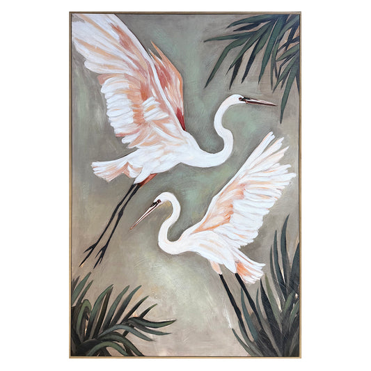 Tropical Herons Framed Canvas