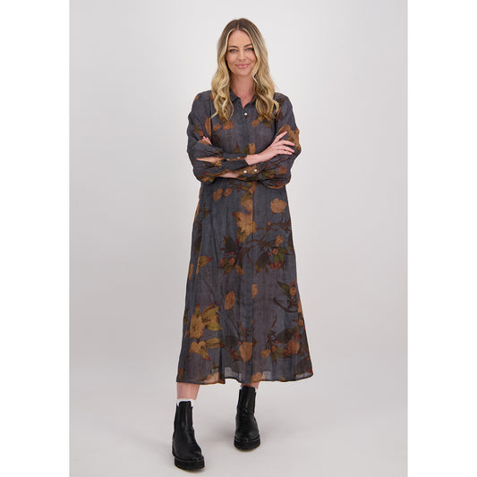 Briawood Hollie Petrol Floral Ramie Shirt Dress
