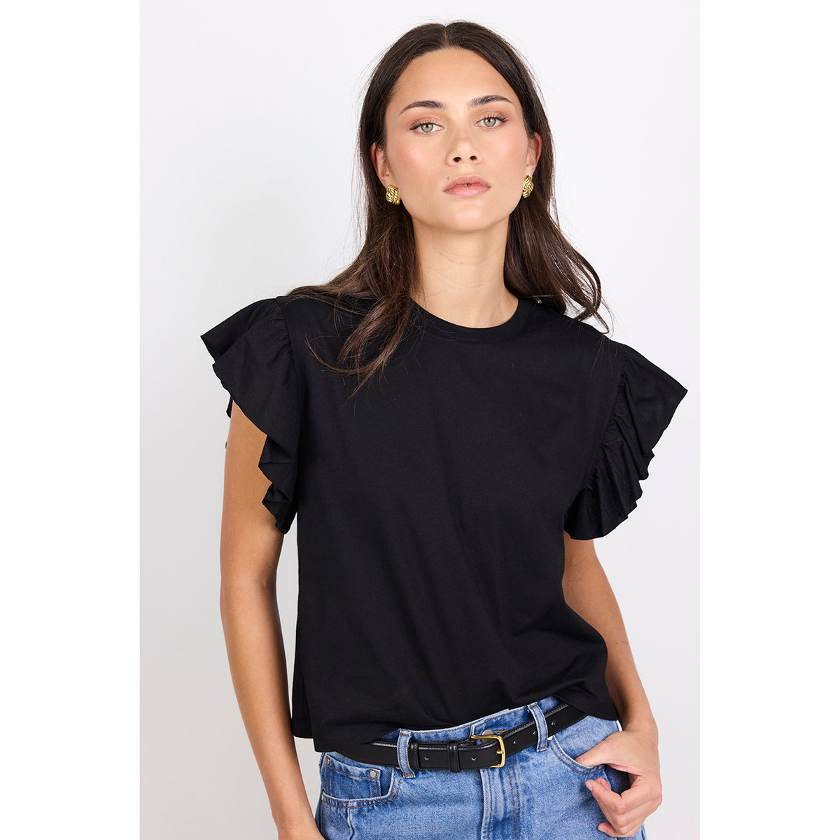 Hover Black Flutter Sleeve Tee