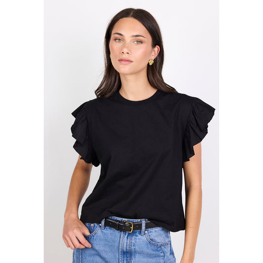 Hover Black Flutter Sleeve Tee