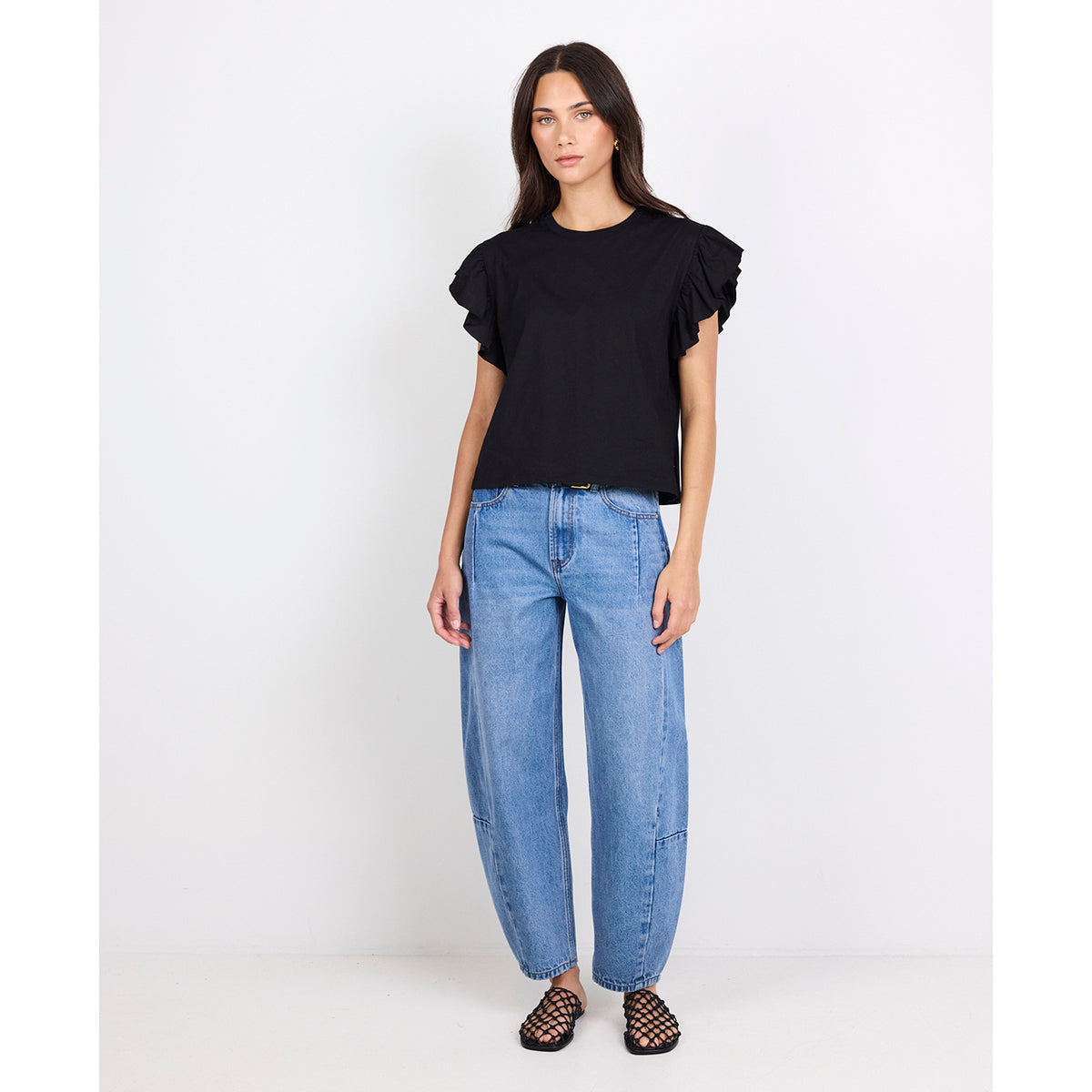 Hover Black Flutter Sleeve Tee