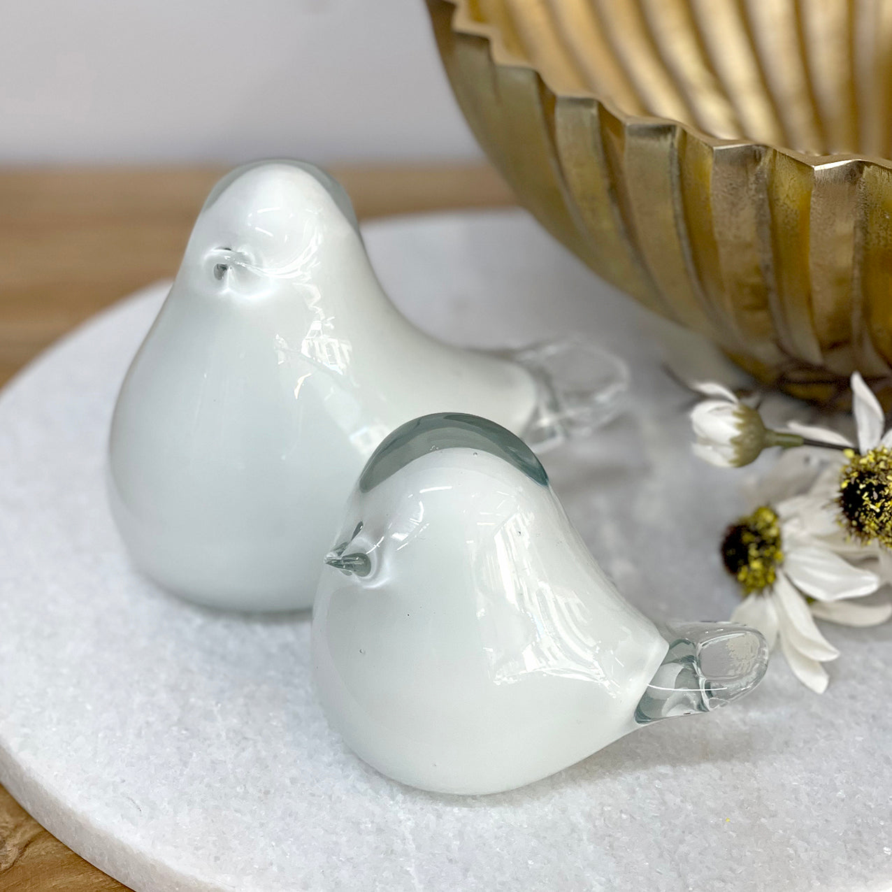 Glass Fat Bird White