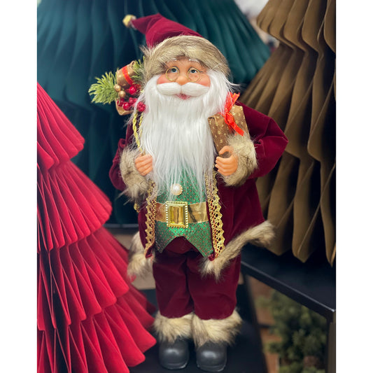 Santa in Red Velvet Suit w Bag 46cm