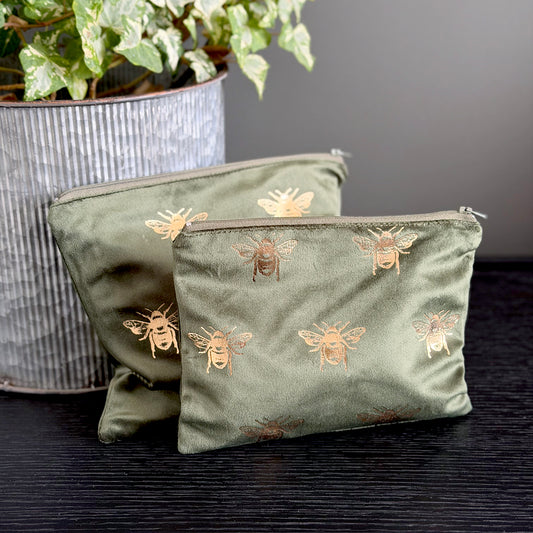 Velvet Bee Cosmetic Bag Green/Gold