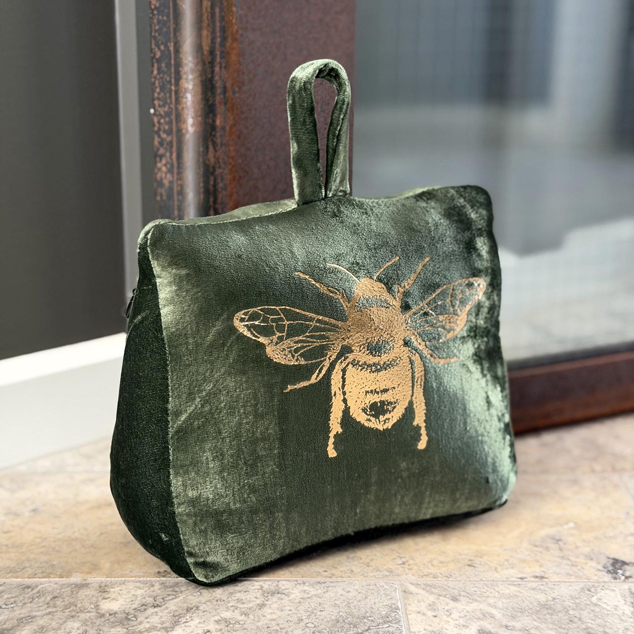 Velvet Bee Doorstop Green/Gold