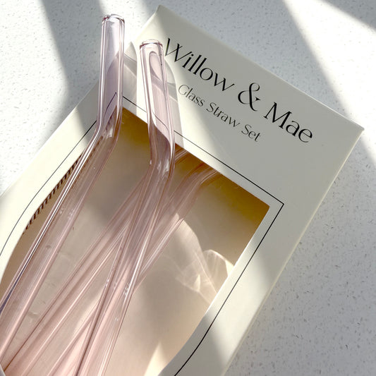 Pink Reuseable Pk4 Glass Drinking Straws