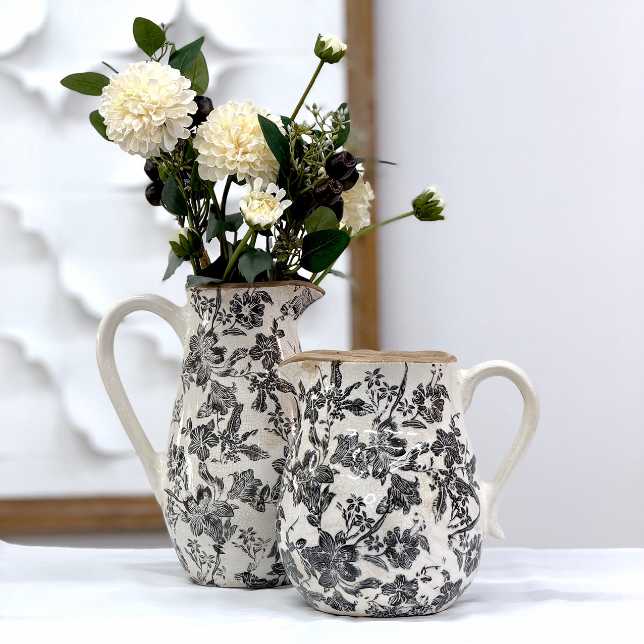 Black Floral Ceramic Jug