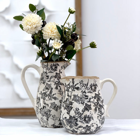 Black Floral Ceramic Jug