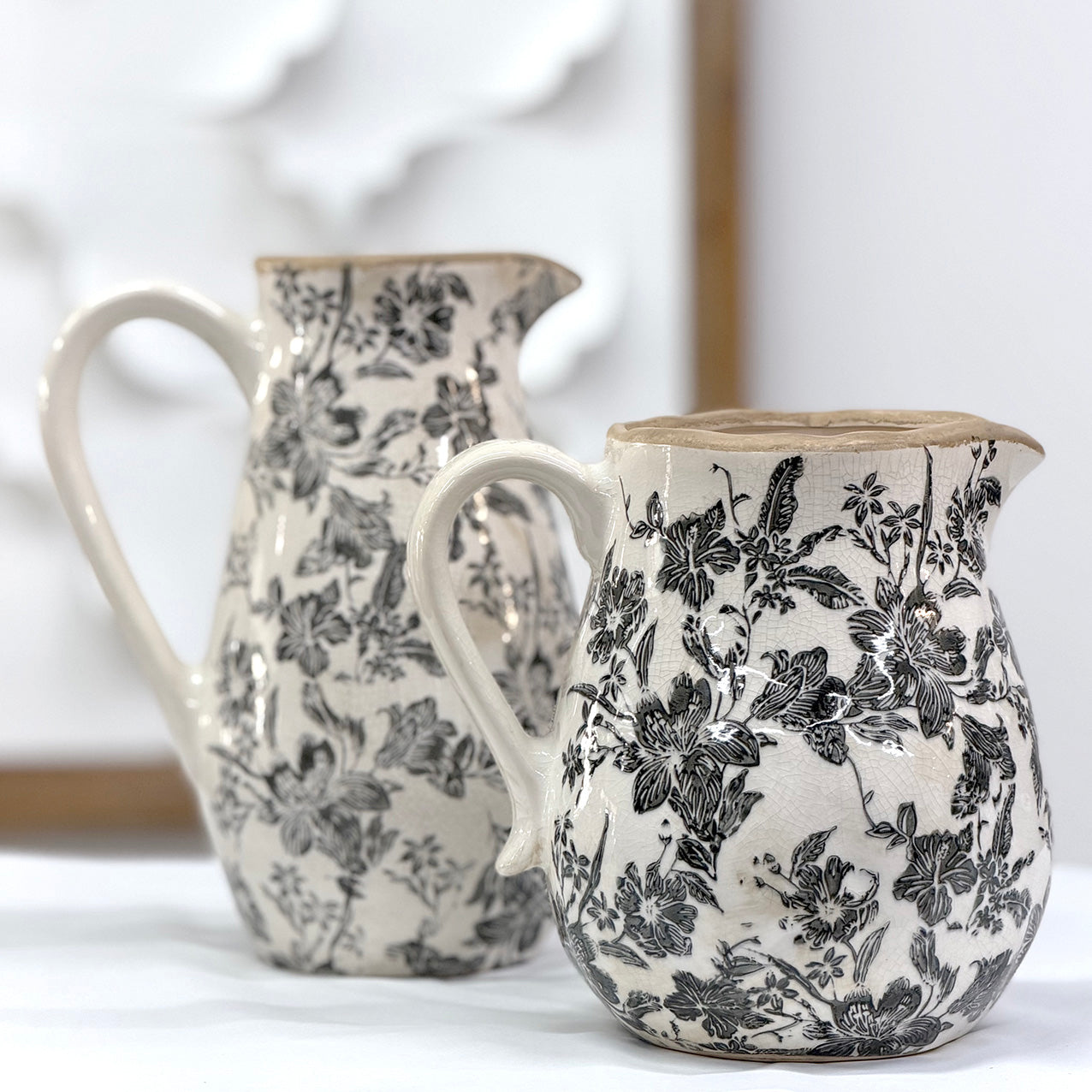Black Floral Ceramic Jug